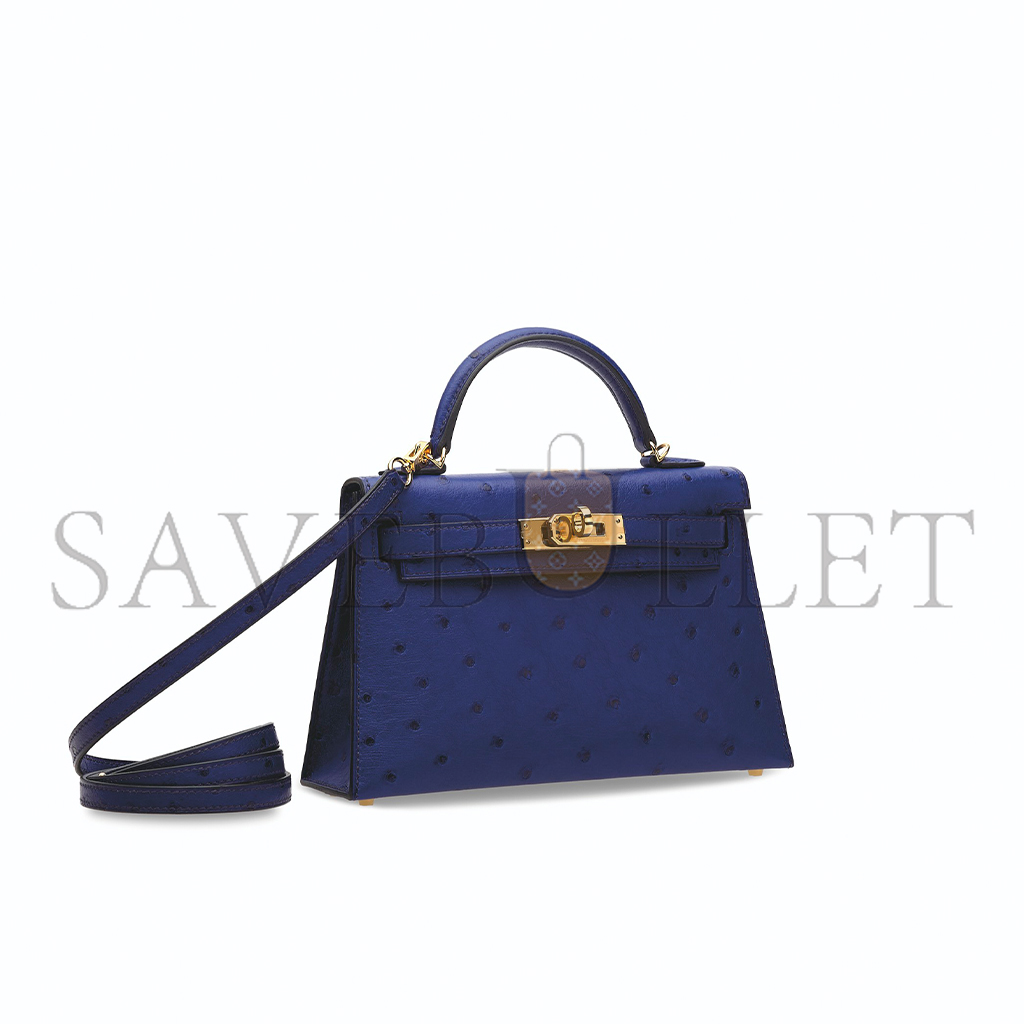 HERMÈS MASTER OSTRICH MINI KELLY 20 II WITH GOLD HARDWARE (19*12*5.5cm)